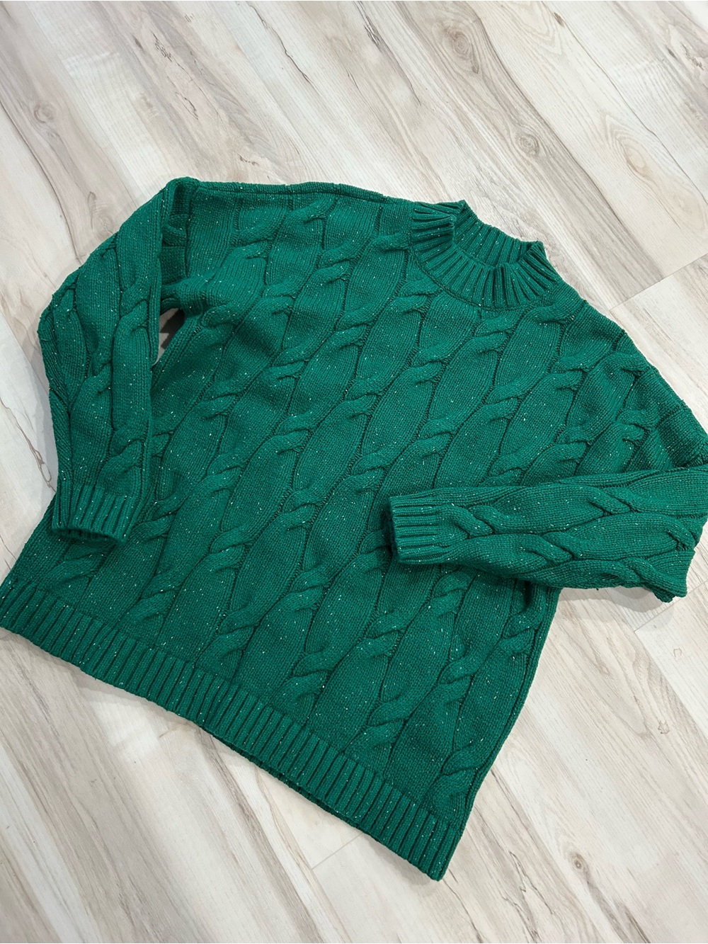 Lands' End Emerald Green Cable Knit Turtleneck Sweater